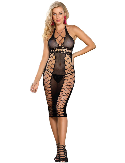 Women's Catsuit Dress Transparency Body Stocking Fishnet Nylon Lingerie SML XL