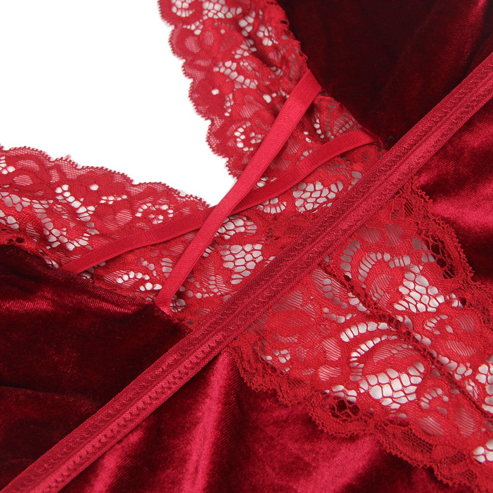 Bodysuits Garter Belt Sleeveless Body V-Neck Velvet Underwear Floral Lingerie S/XL