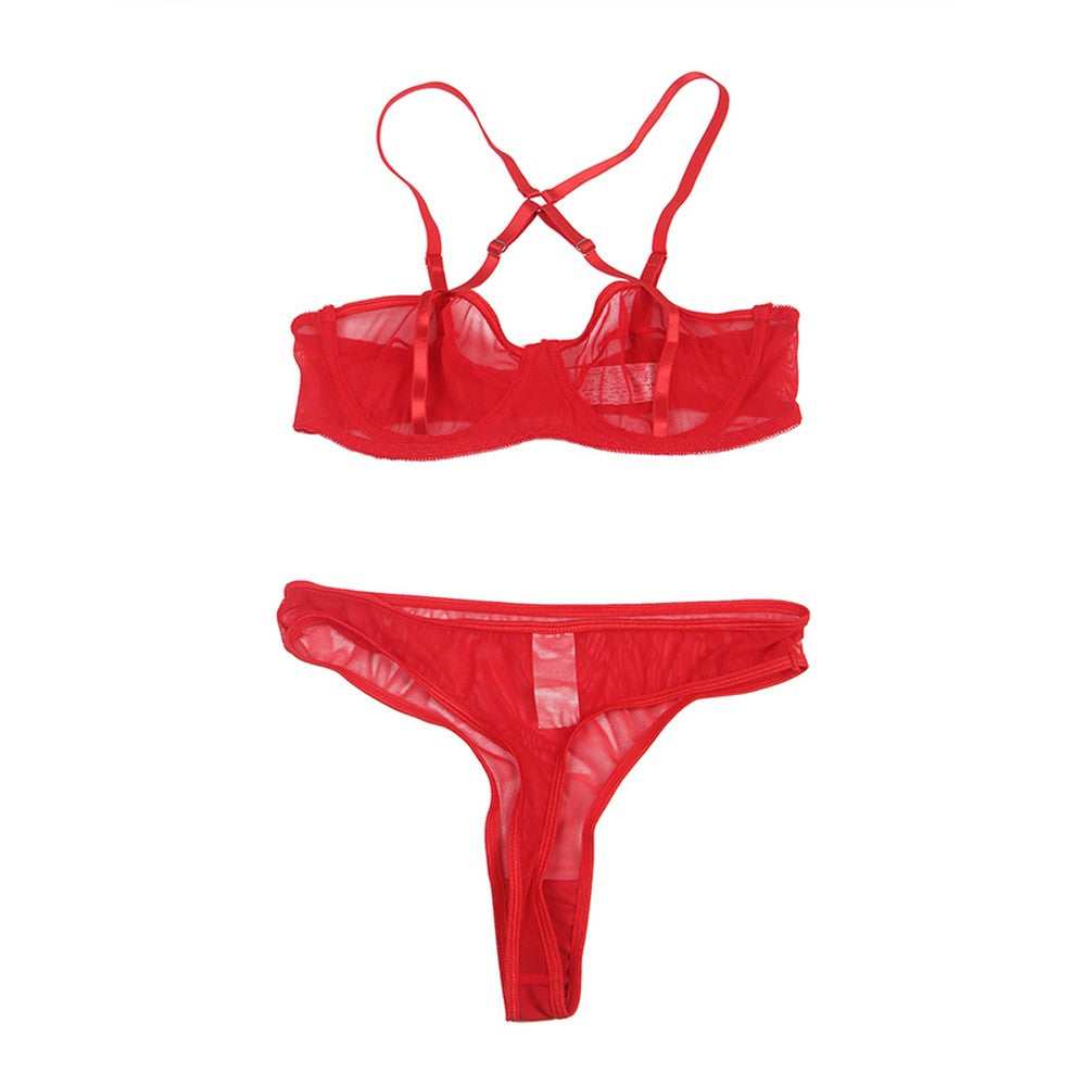 NEW Transparent Mesh Lingerie Set Harness with Underwire Garter S/XL - R81183