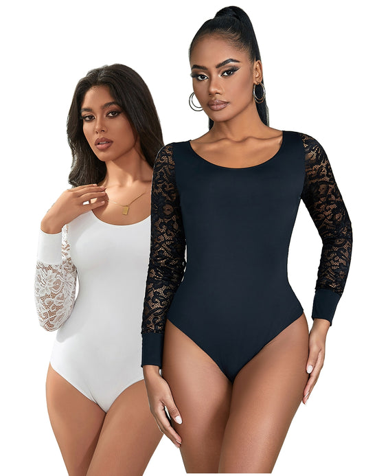 Bodysuits Long Sleeve Body Lace Underwear Floral Lingerie Sexy Lingerie S/XL - R81251