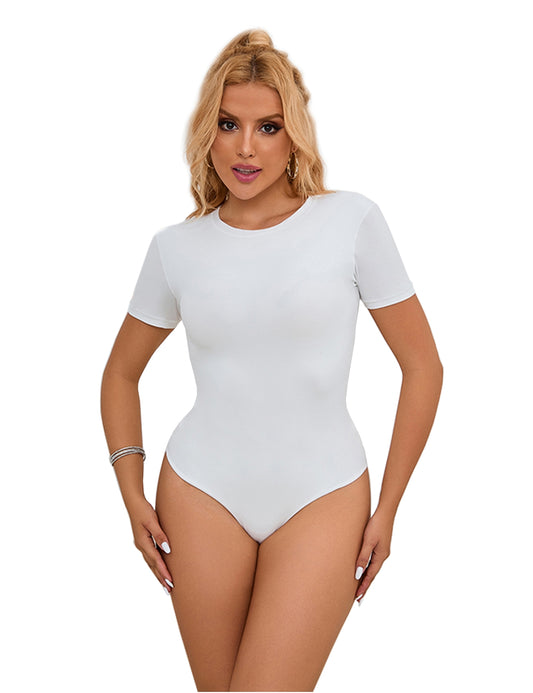 Bodysuits White with short sleeves body open crotch underwear lingerie S/XL - R8133