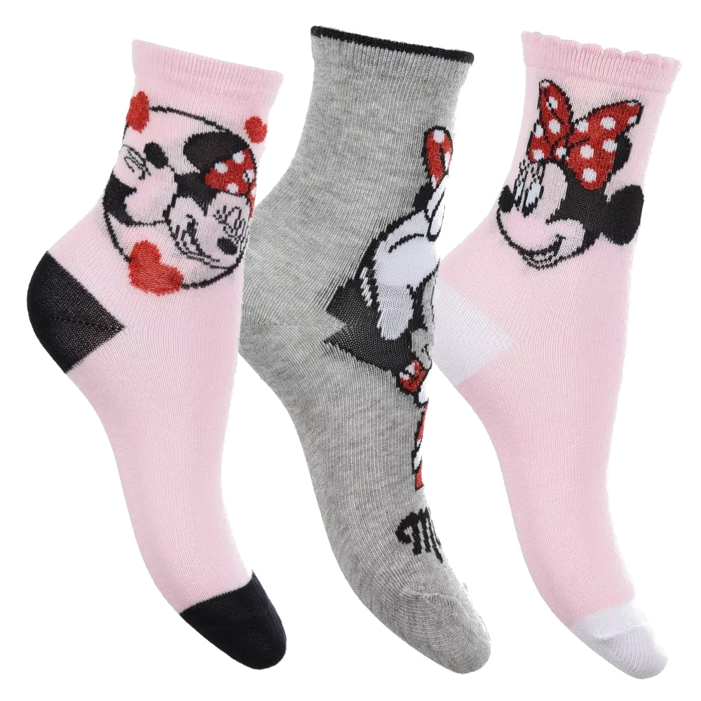 Set of 3 Disney Minnie Mouse children's socks stockings socks quarter pack 23-34