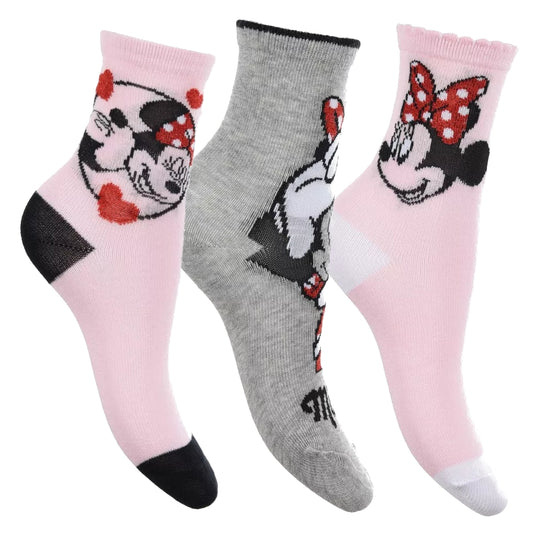 Set of 3 Disney Minnie Mouse children's socks stockings socks quarter pack 23-34