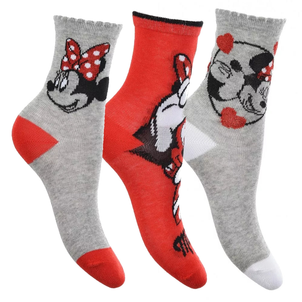 Set of 3 Disney Minnie Mouse children's socks stockings socks quarter pack 23-34
