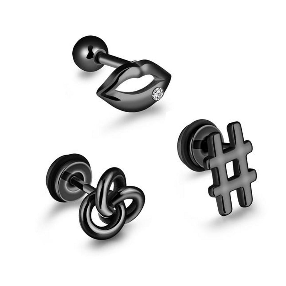 1 Pair Fashion Fake Plug Unisex # Black Earrings Tragus Studs