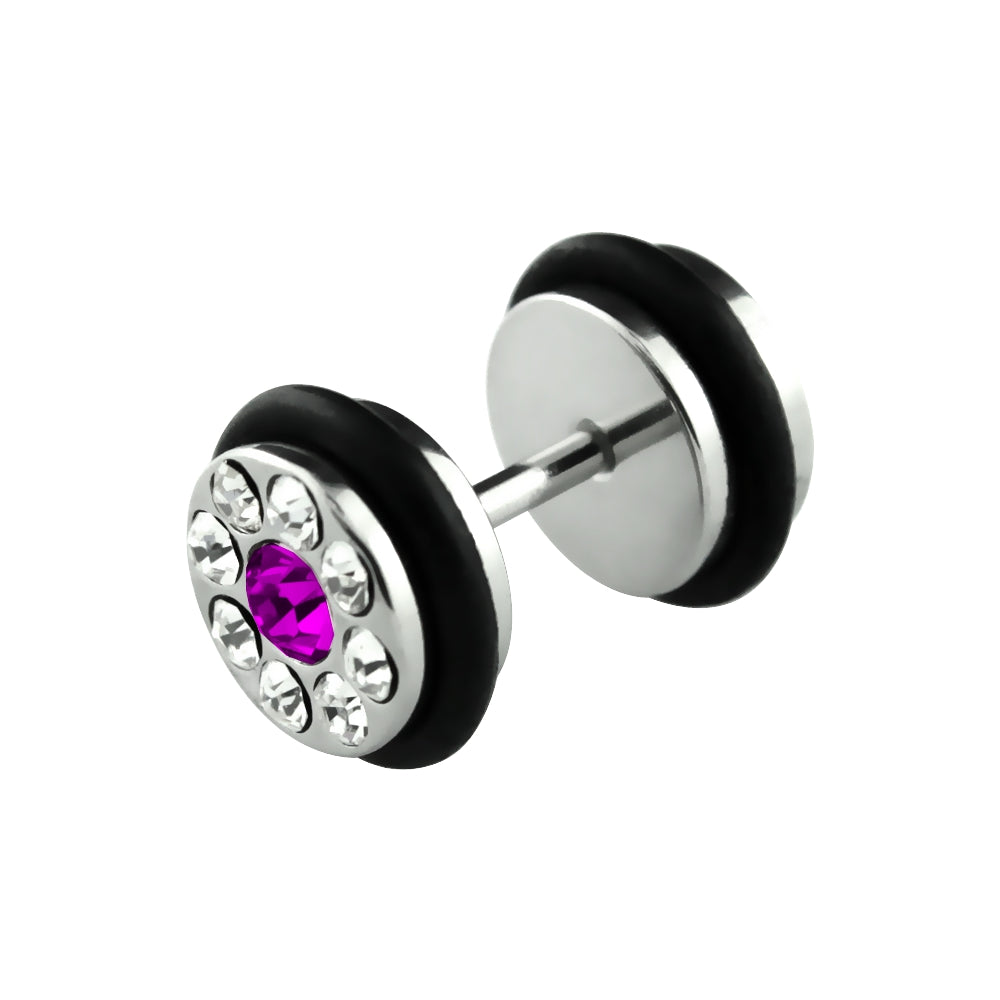 1 Paar Mega Strass Fake Plug Silber Unisex Ohrringe Ohrstecker Ø 10mm