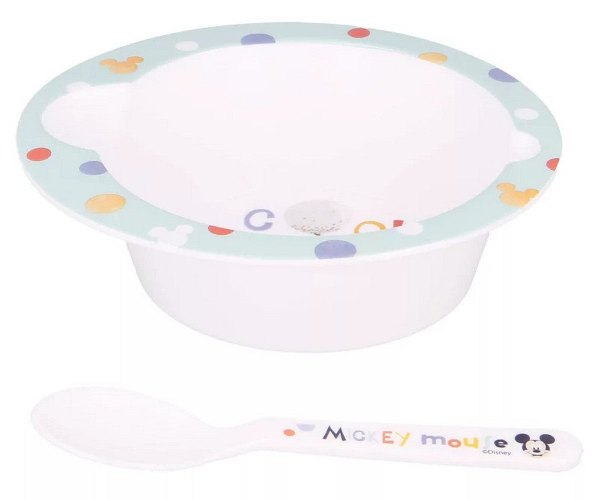 Disney Deep Soup Plate Set Mickey Baby Spoon Kindergarten Kids 2pcs