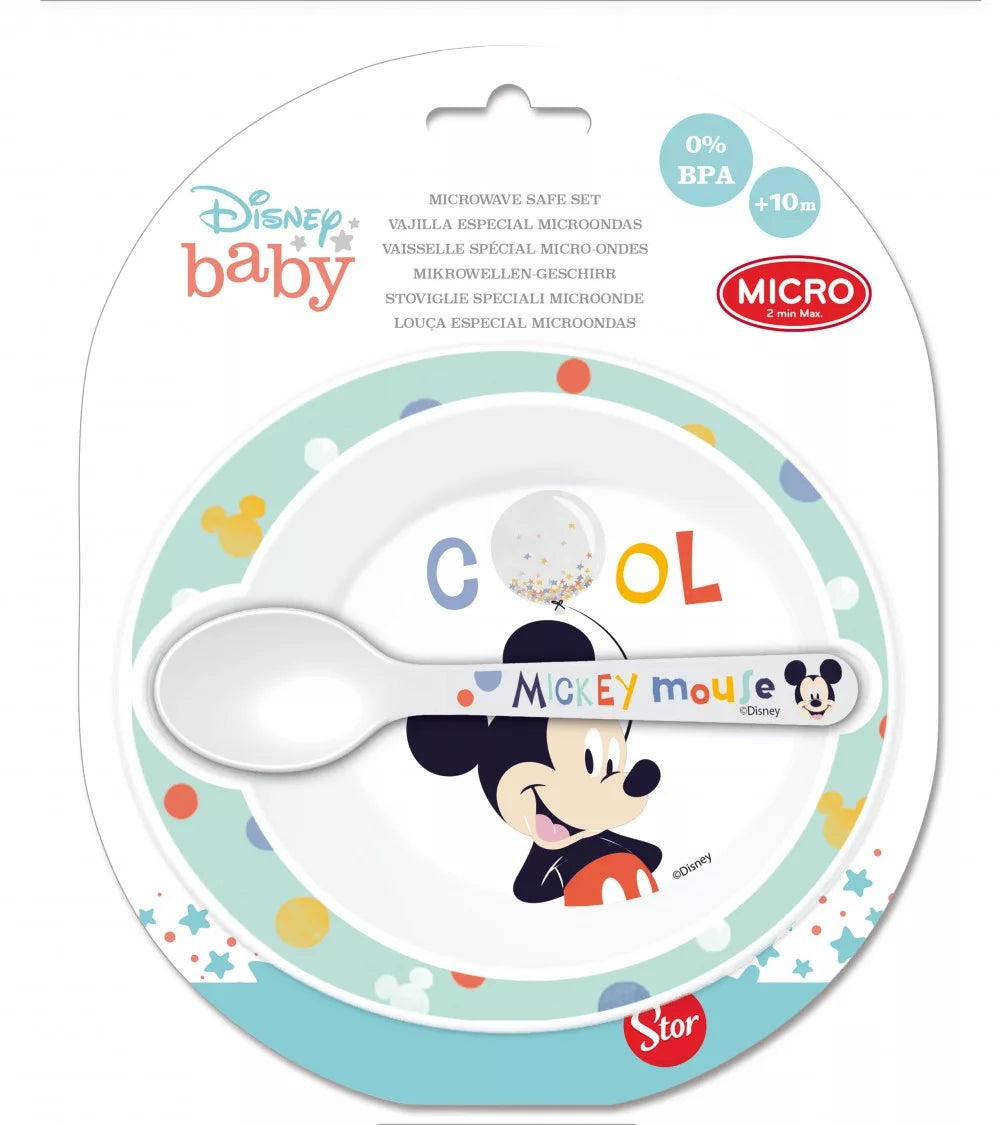Disney Deep Soup Plate Set Mickey Baby Spoon Kindergarten Kids 2pcs