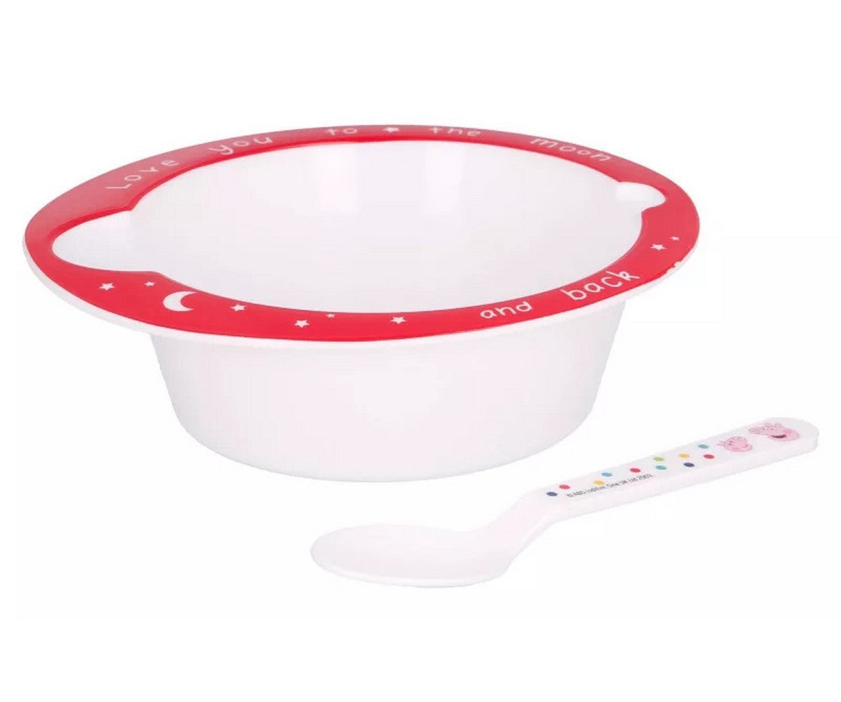 Peppa Pig Deep Soup Plate Set Baby Spoon Kindergarten Kids 2pcs