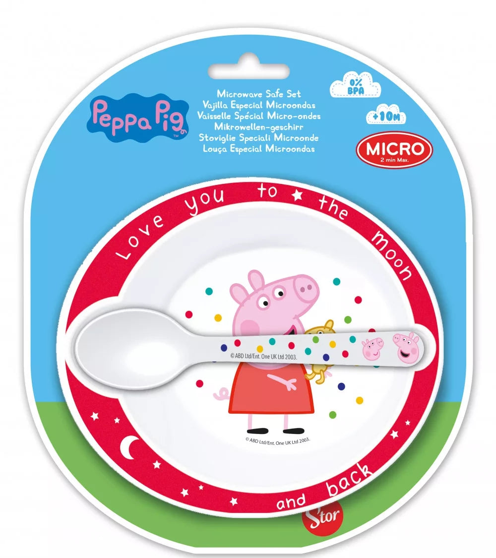 Peppa Pig Deep Soup Plate Set Baby Spoon Kindergarten Kids 2pcs