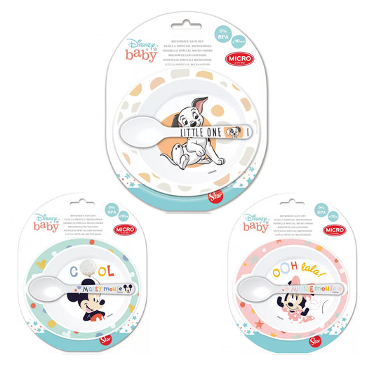 Disney Deep Soup Plate Set Mickey Baby Spoon Kindergarten Kids 2pcs