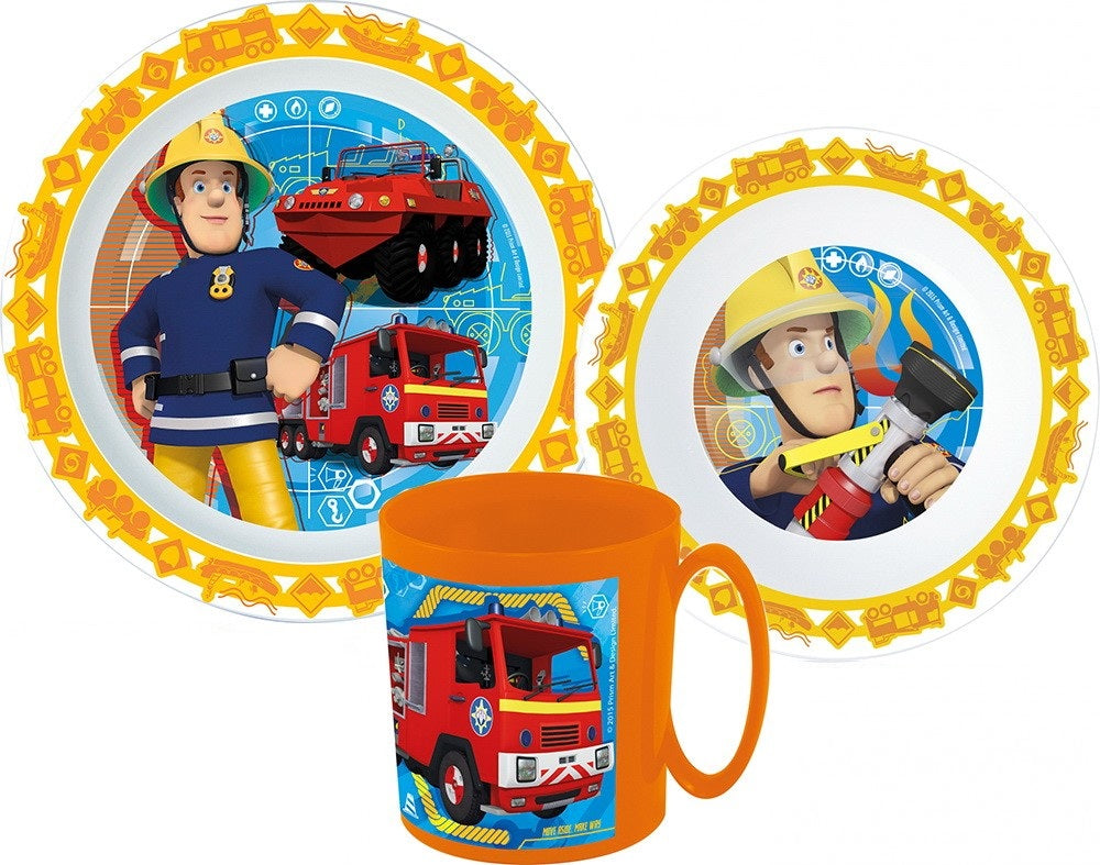 Feuerwehrmann Sam Kinder Geschirr Frühstücksset Kindergarten Besteckset von Lau-Fashion® für strahlende Kinderaugen.