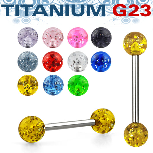 Tongue piercing barbell nipple piercing glitter plastic ball titanium G23 bar