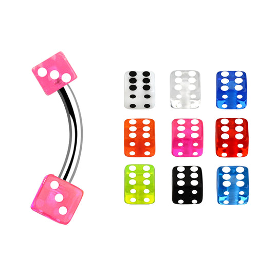 Titanium belly button piercing acrylic UV optic transparent 1.6x12mm cube Ø 4 x 8mm