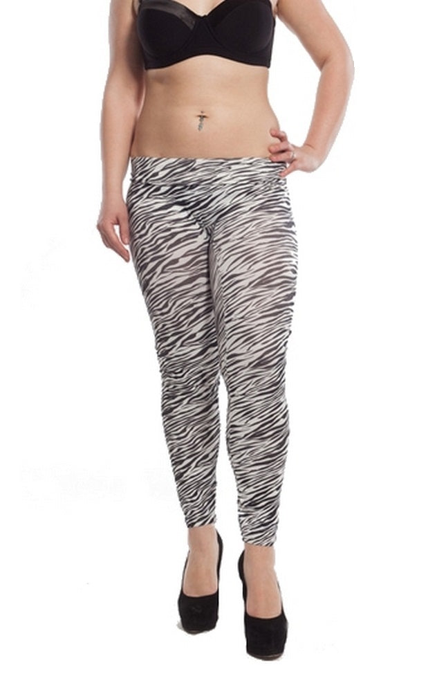 Zebra Stretch Leggings Hose Schwarz Treggings Jeggings Jeans L/XL