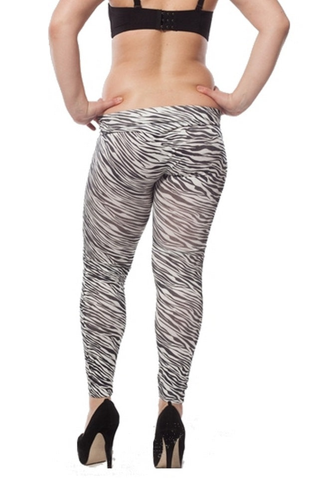 Zebra Stretch Leggings Hose Schwarz Treggings Jeggings Jeans L/XL