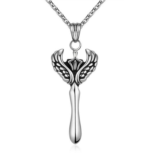 Men's necklace stainless steel with sword wings crown men skull jewelry Ø 62mm