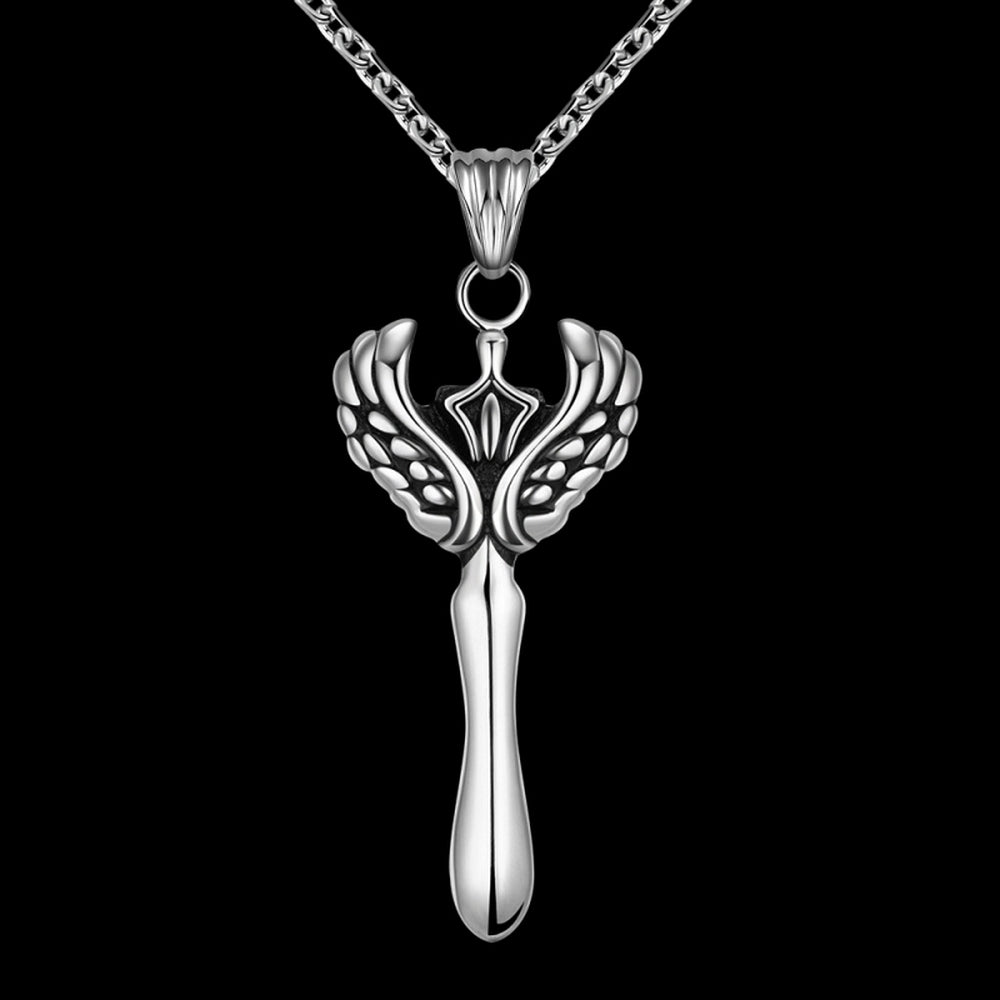 Men's necklace stainless steel with sword wings crown men skull jewelry Ø 62mm