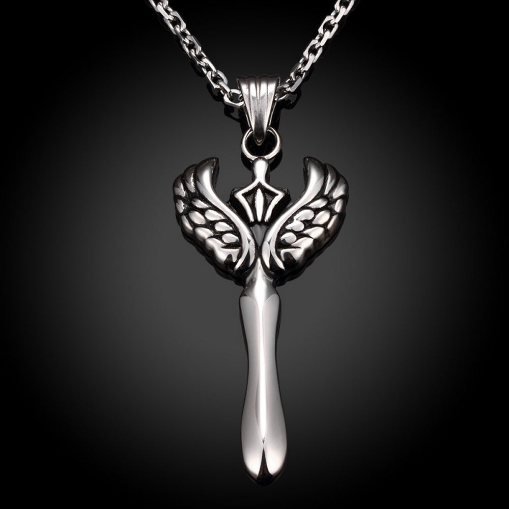 Men's necklace stainless steel with sword wings crown men skull jewelry Ø 62mm