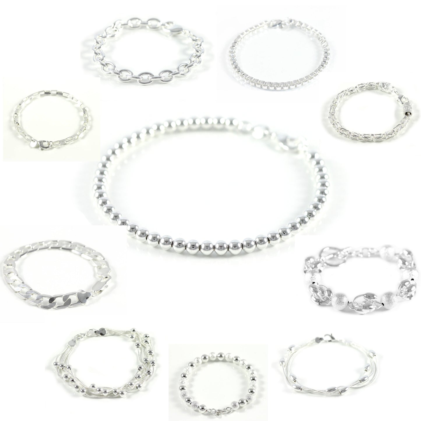 Bracelet bangles silver fashion jewelry 925 silver plated curb chain 19cm