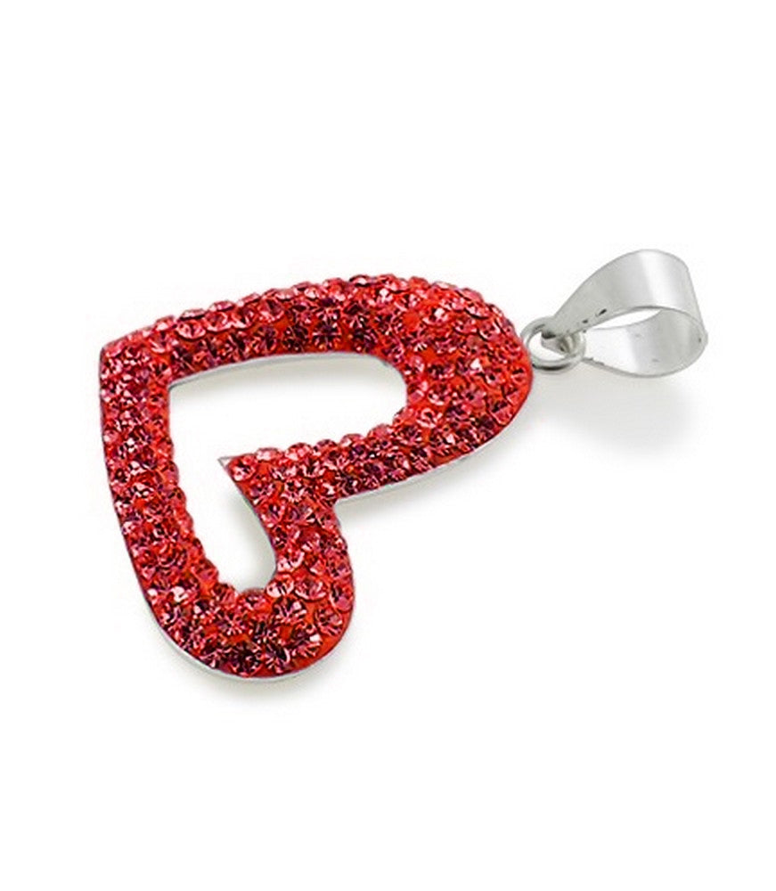 925 Sterling Silver 3D Heart Black Pendant Rhinestone Zirconia Chain Ø 23mm