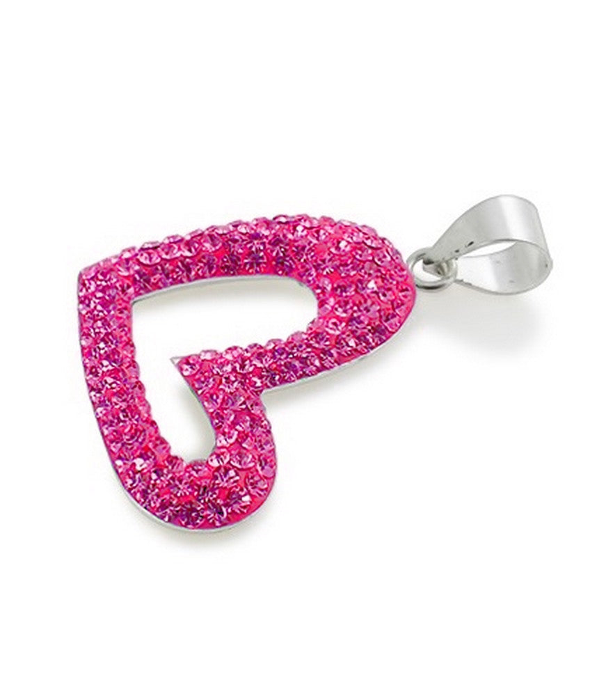 925 Sterling Silver 3D Heart Black Pendant Rhinestone Zirconia Chain Ø 23mm