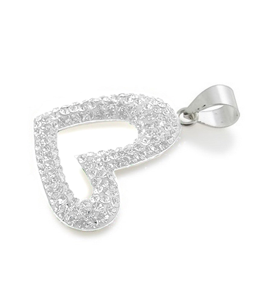 925 Sterling Silver 3D Heart Black Pendant Rhinestone Zirconia Chain Ø 23mm