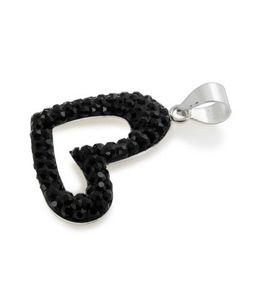 925 Sterling Silver 3D Heart Black Pendant Rhinestone Zirconia Chain Ø 23mm