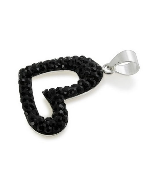 925 Sterling Silver 3D Heart Black Pendant Rhinestone Zirconia Chain Ø 23mm