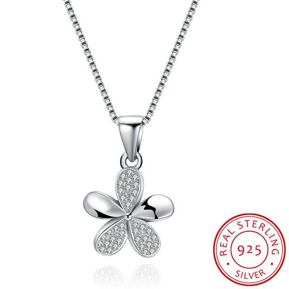 925 Sterling Silver Ladies Necklace Flower Rhinestone Zirconia Pendant Ø 14mm