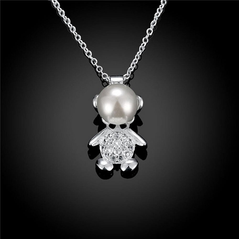 Fashion ladies necklace teddy bear children silver with pendant zirconia Ø 25mm