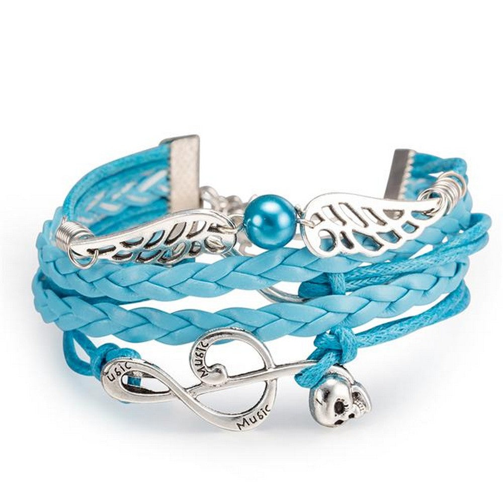 Unisex Leder Armband Flügel Infinity Türkis Surfer Syle Schmuck 17cm