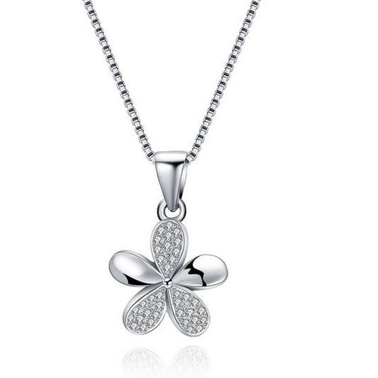 925 Sterling Silver Ladies Necklace Flower Rhinestone Zirconia Pendant Ø 14mm