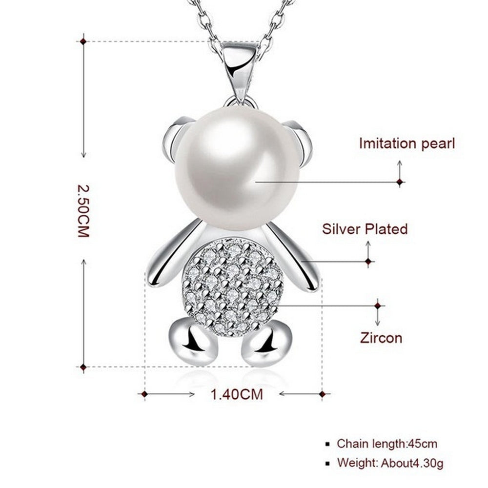 Fashion ladies necklace teddy bear children silver with pendant zirconia Ø 25mm