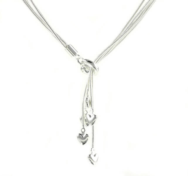 Lau-Fashion Necklace 5 Hearts Women's Gift Jewelry Silver Plated 45cm
