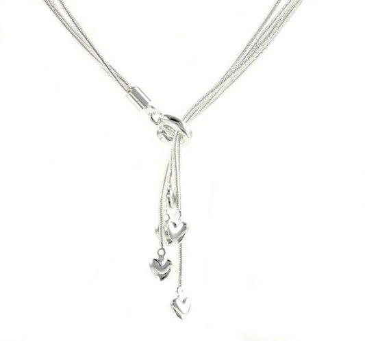 Lau-Fashion Necklace 5 Hearts Women's Gift Jewelry Silver Plated 45cm