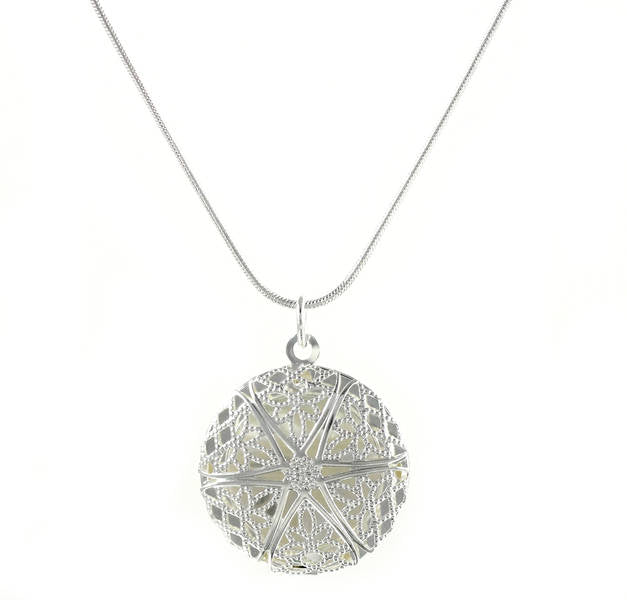 Women's Necklace Round Locket Photo Gift Pendant Silver Plated Ø 27mm