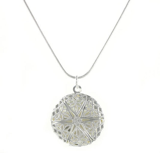 Women's Necklace Round Locket Photo Gift Pendant Silver Plated Ø 27mm