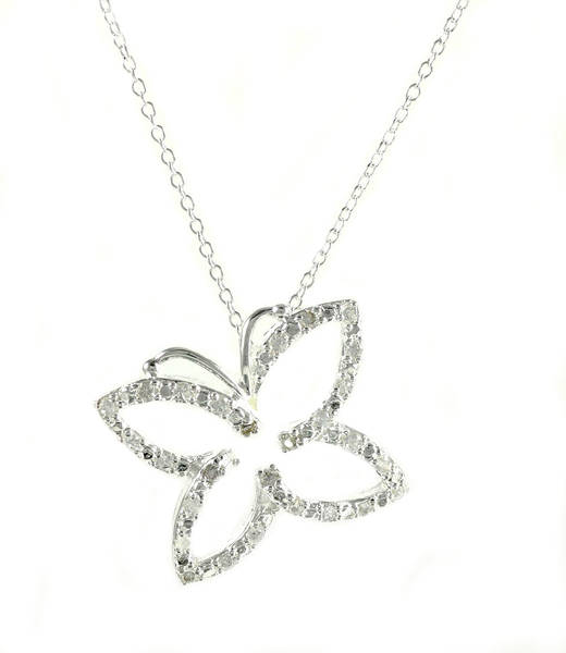 Luxury ladies necklace butterfly zirconia rhinestone pendant silver plated Ø 31mm