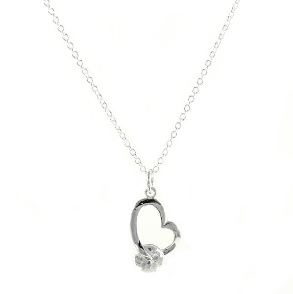 Lau-Fashion Heart Ladies Necklace with Zirconia Stone Pendant Silver Plated Ø 15mm