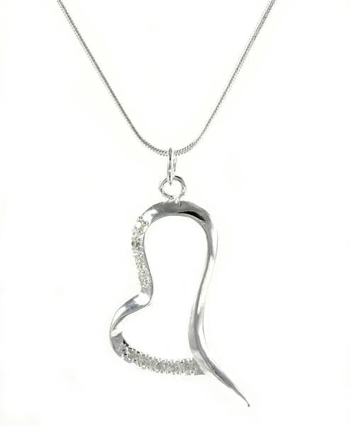 Fashion heart ladies necklace with zirconia stone pendant silver plated Ø 35mm