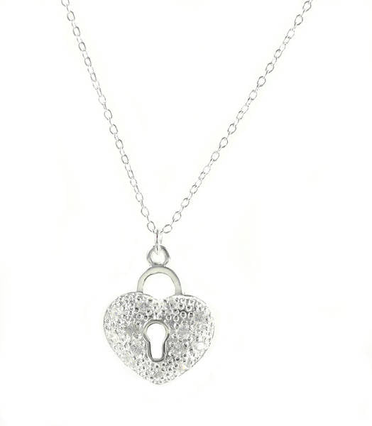 Sexy Heart Lock Necklace Rhinestone Gift Set Silver Plated Ø 25mm