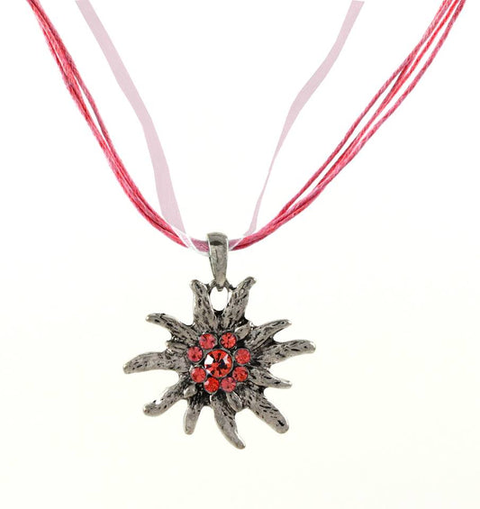 Traditional dirndl necklace red edelweiss zirconia Oktoberfest rhinestone jewelry Ø 36mm