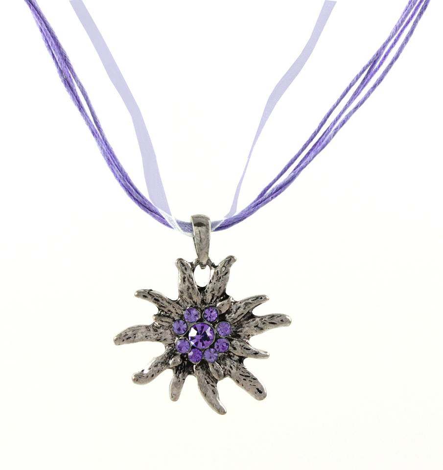 Sexy traditional dirndl necklace purple edelweiss zirconia Oktoberfest rhinestone jewelry Ø 36mm