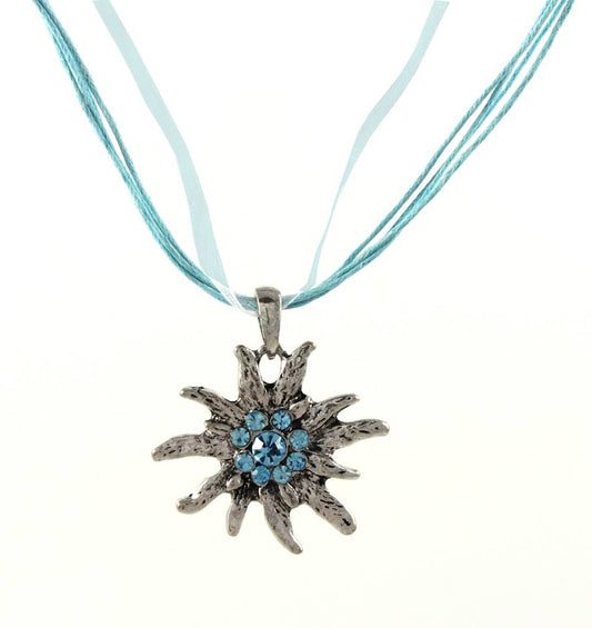 Traditional dirndl necklace edelweiss turquoise zirconia Oktoberfest rhinestone jewelry Ø 36mm