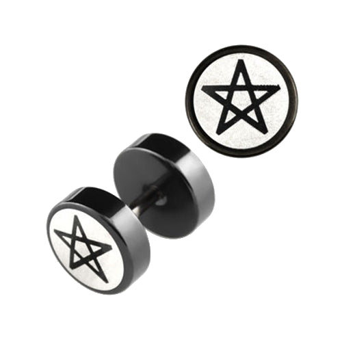 2 pieces fake plug star logo ear studs black tunnel earring cap Ø 8mm