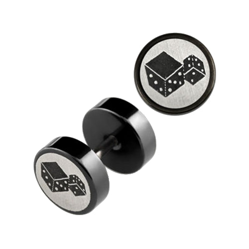 2 pieces fake plug cube logo ear studs black tunnel earring cap Ø 8mm