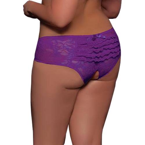 XL/XXL Women's Lace Flowers Purple Intimate Open Briefs Thong Panty Lingerie
