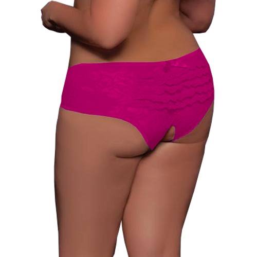 Women's Lace Pink Flowers Pink Ass Open Briefs String Panty Lingerie Size XL/XXL