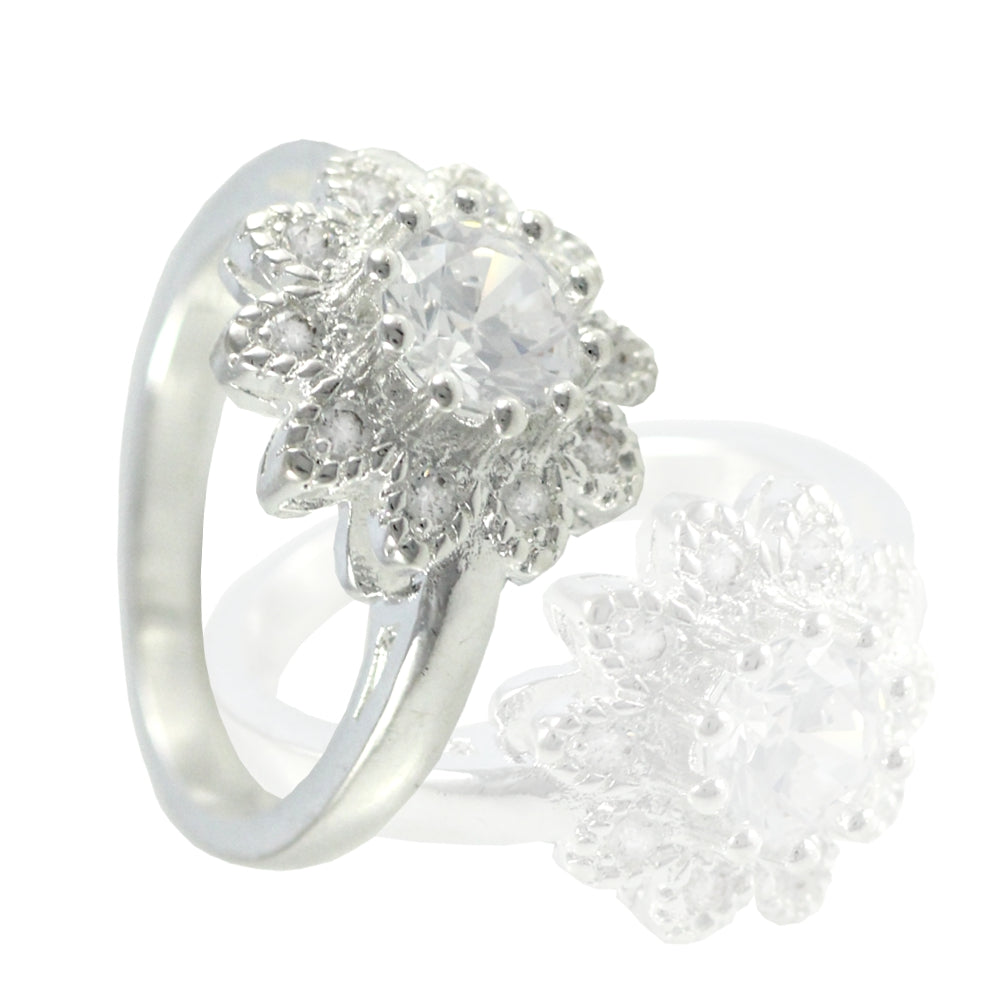 Edle Damenringe Versilbert Blume Luxus Zirkonia Strass Modelle #6 Ring Größe 7